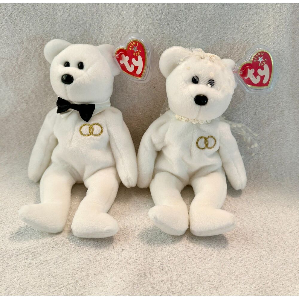 Ty Beanie Babies Mr. & Mrs. Wedding Bears Set 2001 Retired with Tags